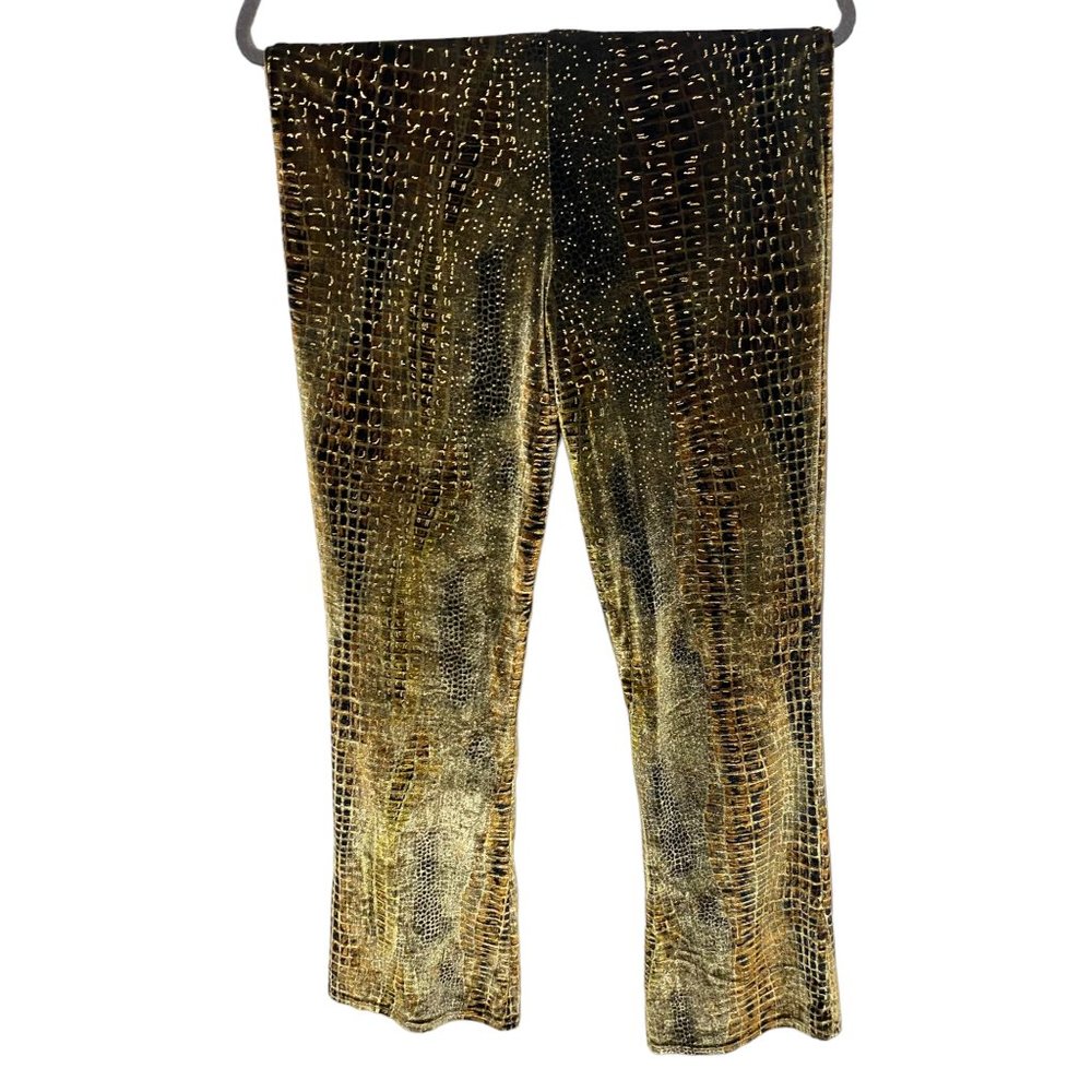 Gold Crocodile Velour Flare Pants